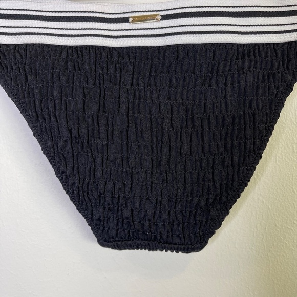 Victoria's Secret Bikini Bottoms Crinkle Crepe Black with White Black Strap XS - Picture 4 of 13